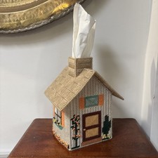 Vintage Country Cottage Design Canvas Work Tissue Box Cover- Cottagecore