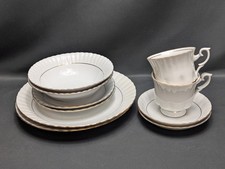 Chodziez White With Gold Rimmed 2 Person Tea Cups Saucers Side & Dinner Plates