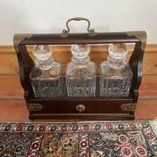 Edwardian Wood & Brass Tantalus Checoslavacia Decanters Comes With Key
