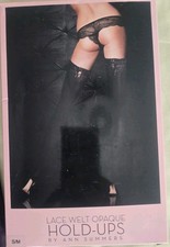 Ann Summers Black Hold Ups Lace Welt Opaque 60 Denier Sz S/M Worn