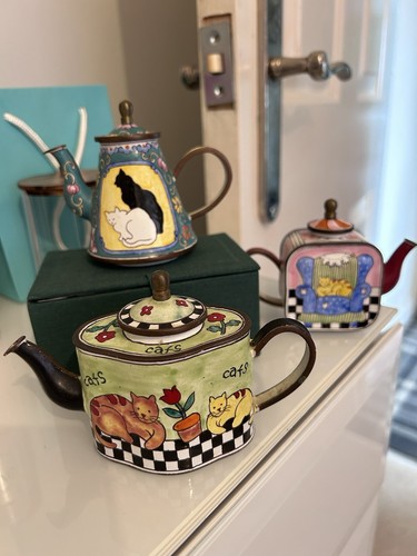 Trade aid enamel teapot cat - +,