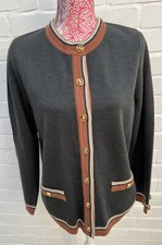 Grazia Cardigan Grey Wool Blend Gold Button Vintage 80’s 90’s Size 10