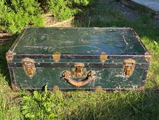 Antique Steamer Trunk GREEN
