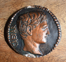 Hanging Roman Coin Replica Plaque Ceaser 14cm Copper Bronze Tone Portait Decor