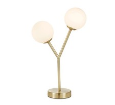2 Light Table Lamp Light Modern Brass & Opal Glass Shade + Bulbs Orb Ex Display 