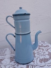 Vintage French Two Tone Pale Blue Enamel Drip Coffee Pot Enamelware 14 inches
