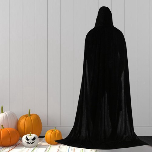 Black velvet hooded cloak - black,