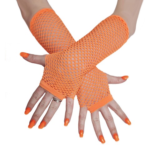 Orange long fishnet - long, gloves