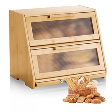 Double Layer Bread Box for Kitchen Counter Bamboo Storage Bread Container