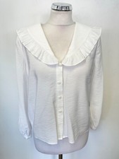 WHISTLES WHITE V NECK FRILLED EDGE SAILOR COLLAR 3/4 SLEEVED BLOUSE SIZE 8