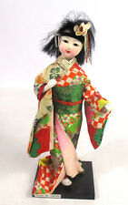 Vintage Japanese Geisha Style Doll in Kimono on Black Stand 9" Tall