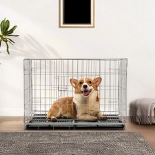 S M L XL XXL Metal Dog Cage with Plastic Tray Indoor Outdoor Pets Training Crate