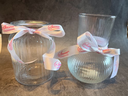 Pair ribbed glass vases - ribbed,