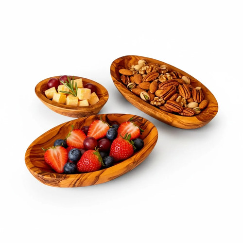 Olive wood oval bowls - wood,