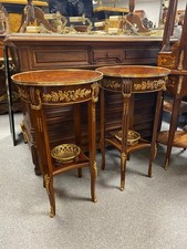 Pair of Louis XV Style Marquetry Side Lamp Tables with Ormalu Walnut & Mahogany