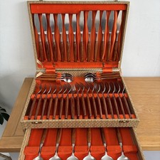 Sampsons Holland Boxed Dutch Cutlery Canteen Teak Stainless Steel Rare 60s 42pc