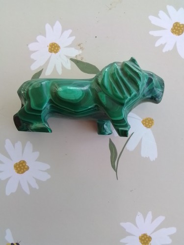 Hand carved malachite lion - carved,
