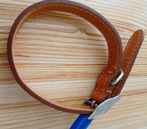 Small tan leather dog collar - leather,