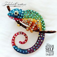 Large Lizard Brooch Green