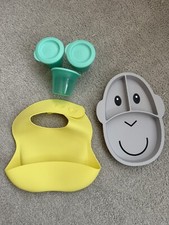 Weaning Bundle Baby Food Silicone Bib Food Tray Storage Pots 