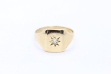 14ct Yellow Gold Diamond Gents Signet Ring Size Q 5.6g - 0914001 -B