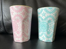 Rice Melamine Cup - Set Of Two Tall Cups - Blue & Pink Lace Design