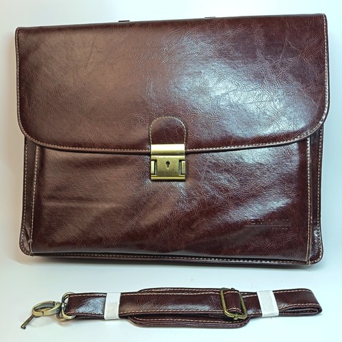 Brown leather attache case - brown,