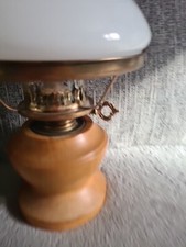 Vintage Wooden Base Oil Lamp With Milk Glass Shade Made In England Ornate