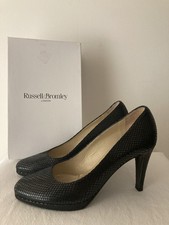 Russell & Bromley Black Leather Snake Print High Heel Shoes, Size 39 1/2