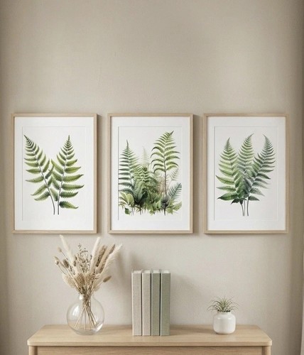 Set prints green ferns - a4,