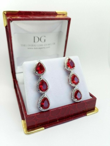 White gold finish pear cut - , red