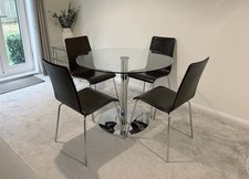 Dining Room Set - Glass Circular Table & 4 Leather Chairs