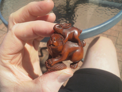 Hand carved wood netsuke - wood,