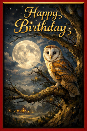 Barn owl birthday card - owl,