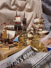 Vintage Ship Made Of Horn X 2