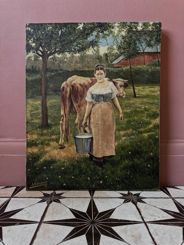 Dutch milkmaid cow oil - milkmaid, &