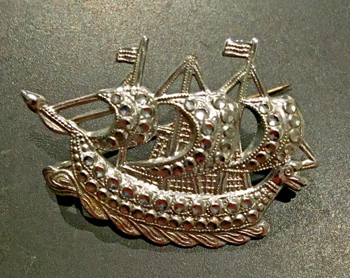 Marcasite galleon brooch - marcasite,