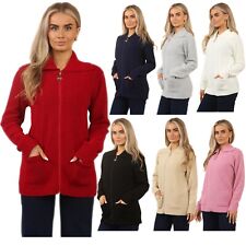 WOMENS ZIP UP CARDIGAN LADIES DIAMOND CABLE KNIT LONG SLEEVES SWEATER TOP JUMPER