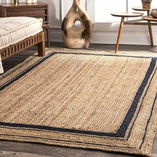 Rug Jute Carpet Mat Rectangle Area Rug Natural Handmade Braided Rustic Look