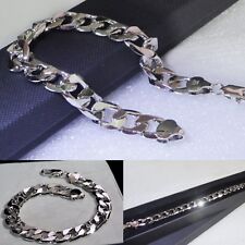 Mens Top Quality 18K White Gold Filled 8mm Curb Chain Link   Bracelet 8.35" 