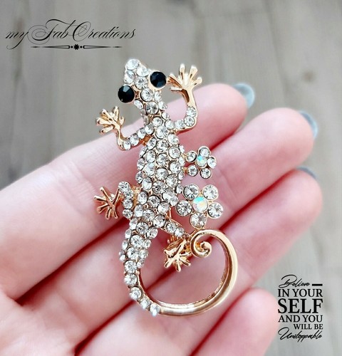 Golden lizard gecko - lizard, brooch