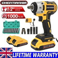 1000Nm 1/2" Cordless Electric Impact Wrench Drill Gun Ratchet Driver + 2 Battery