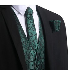 Men's Paisley Waistcoat + Tie + Handkerchief pocket square Set For Suits Wedding