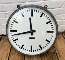 Large Vintage Station Clock Double Sided Bodet 1960s French Metal Glass 45cm