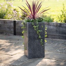 Primrose Tall Speckled Grey Cube Poly-Terrazzo Planter Outdoor Plant Pot 79cm
