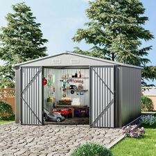 Outdoor ​Garden Large Metal Storage Shed Heavy Duty Tools House Workshop 2 Doors