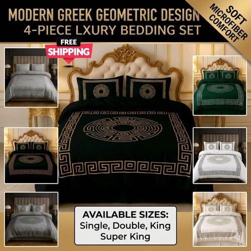 Greek key microfibre bedding - microfibre,