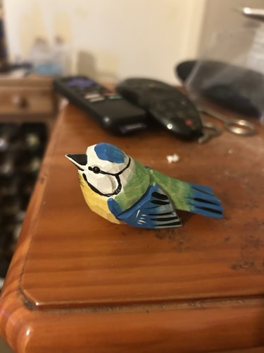 Carved painted wooden bluetit - painted,