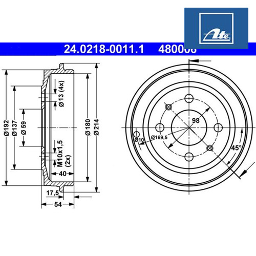 Brake drum ate - ate, 24.0218-0011.1