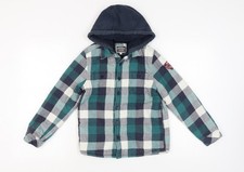 FatFace Boys Green Check Hooded Shirt Jacket 10-11 Years